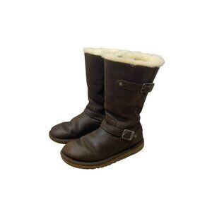 UGG Australia Brown Leather Shearling Mid-Calf Boots Size 7 Women